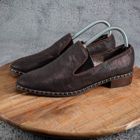 Adrianna Papell 8 M Prince Studded Smoking Leather Slipper Flat Black shoes - Picture 3 of 5